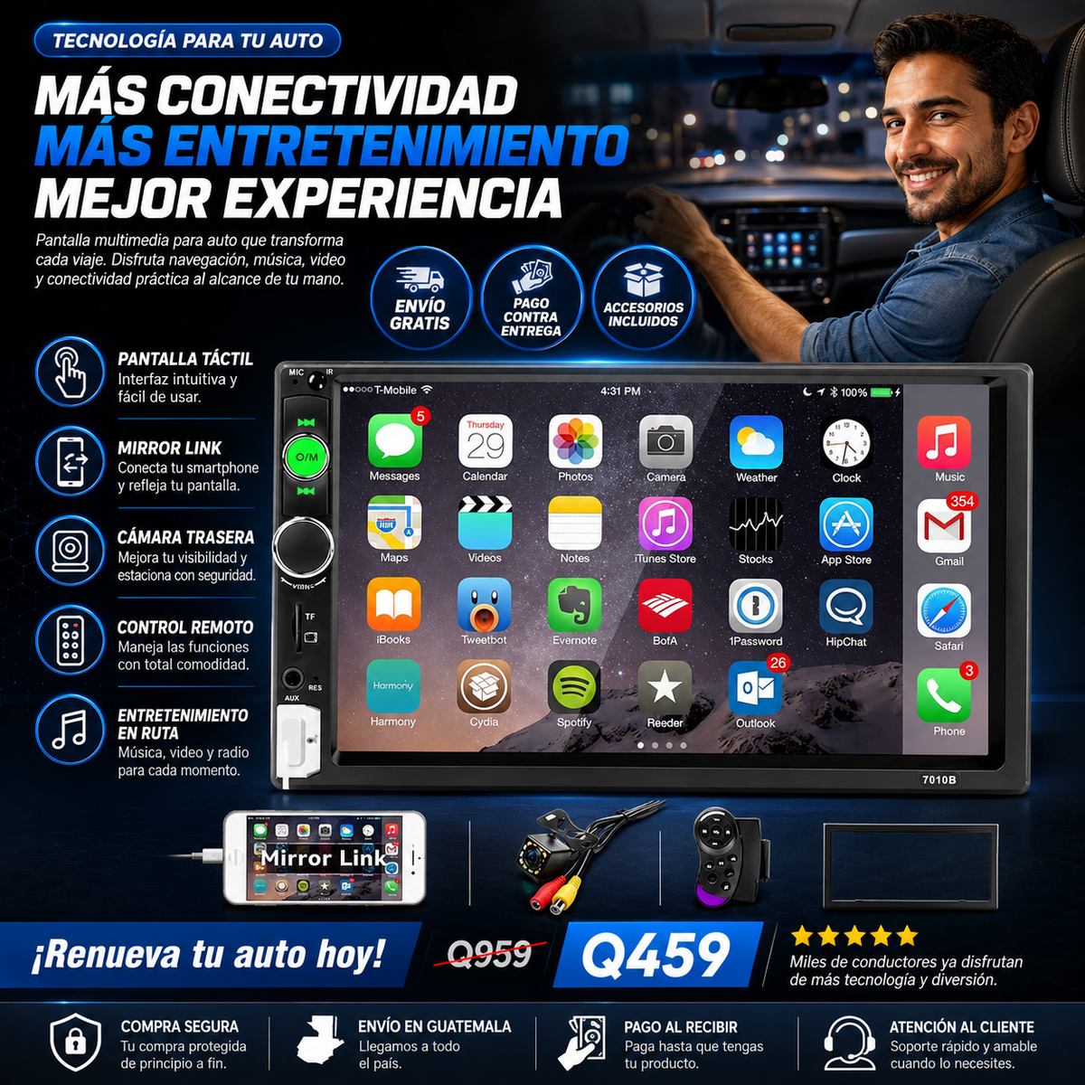 Pantalla Inteligente GPS, música, cámara y llamadas